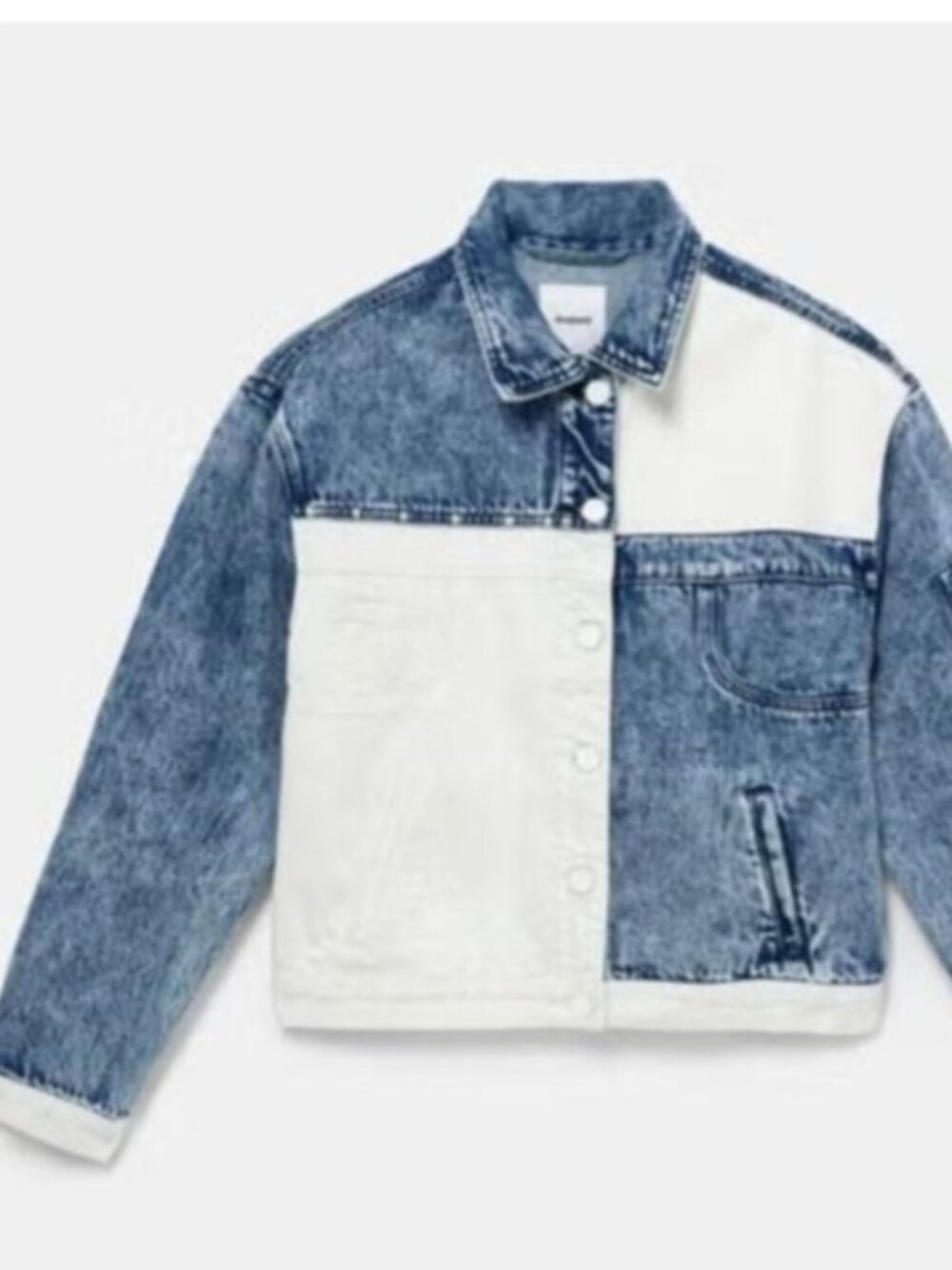 Desigual Striped Patchwork Blue White Denim Chaq Lollypop Jacket - Size S - NWT